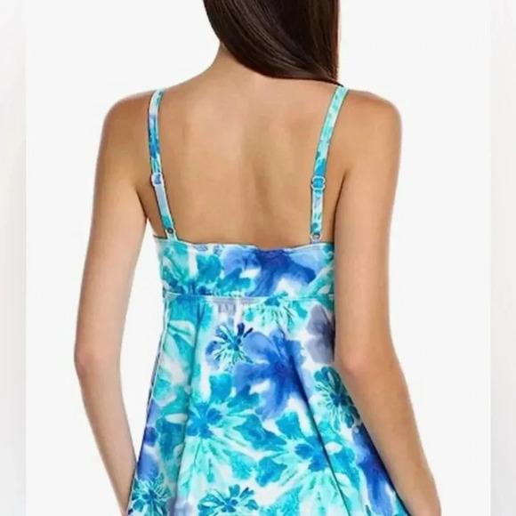 Coco Reef Sorrento Coastal Floral Diamond Wrap Tankini Top Capri Blue Sz 10/34D - Picture 3 of 6